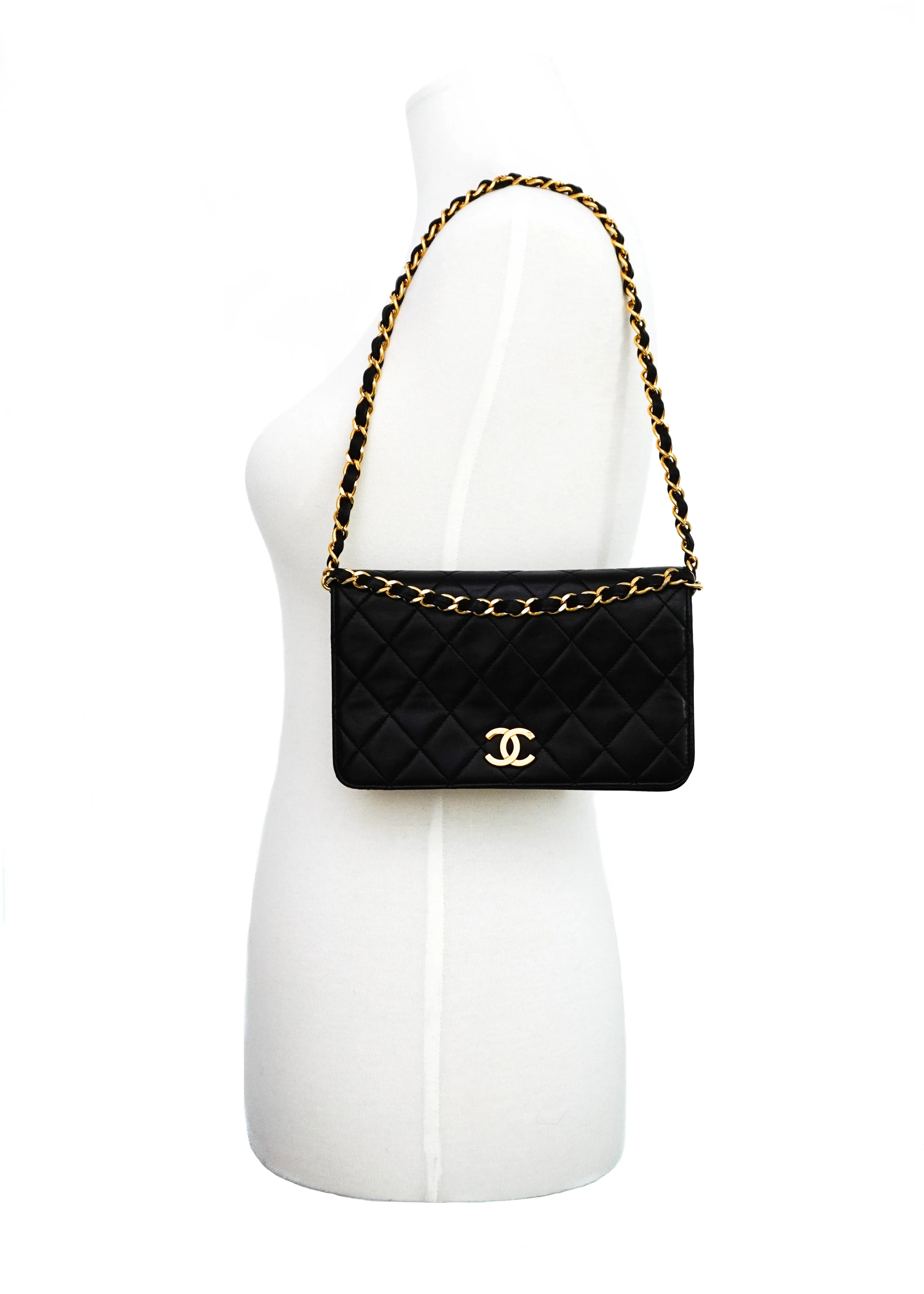 Chanel Vintage Black Lambskin Mini Classic Full Flap Bag