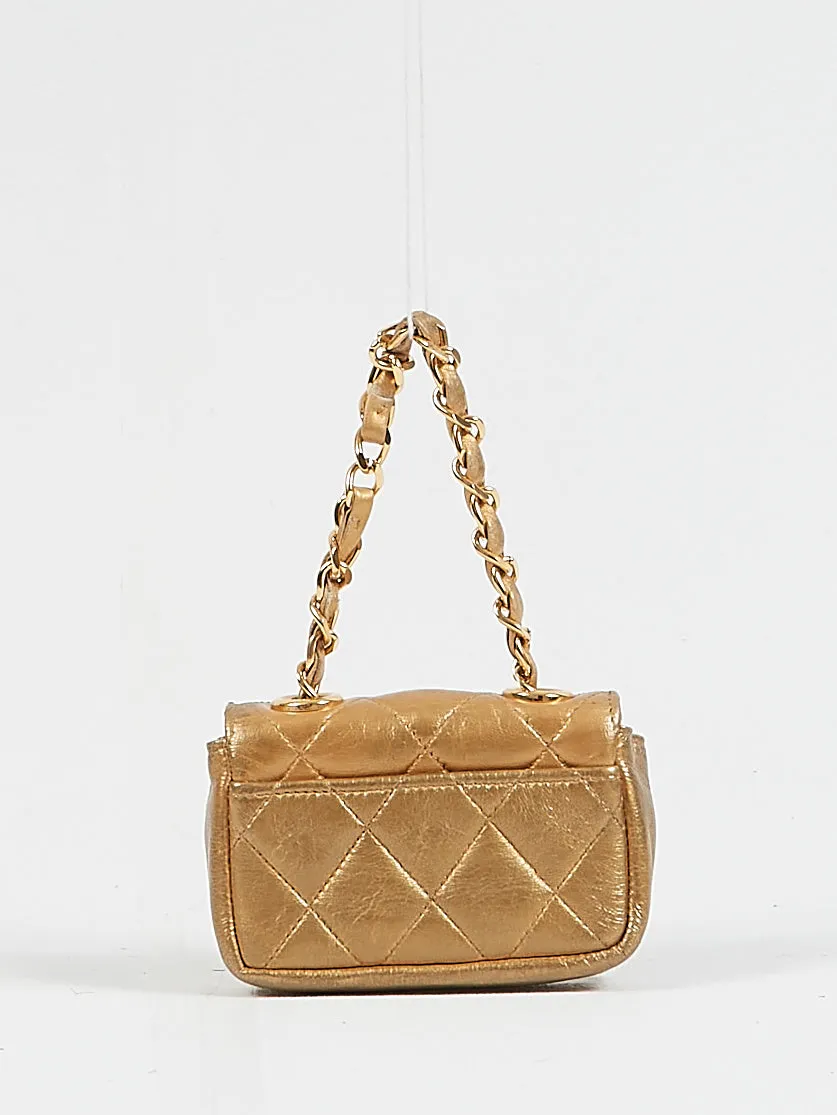 Chanel Vintage Gold Micro Mini Flap Bag GHW