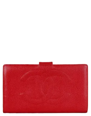 Chanel Vintage Red Caviar Leather Timeless CC Long Wallet