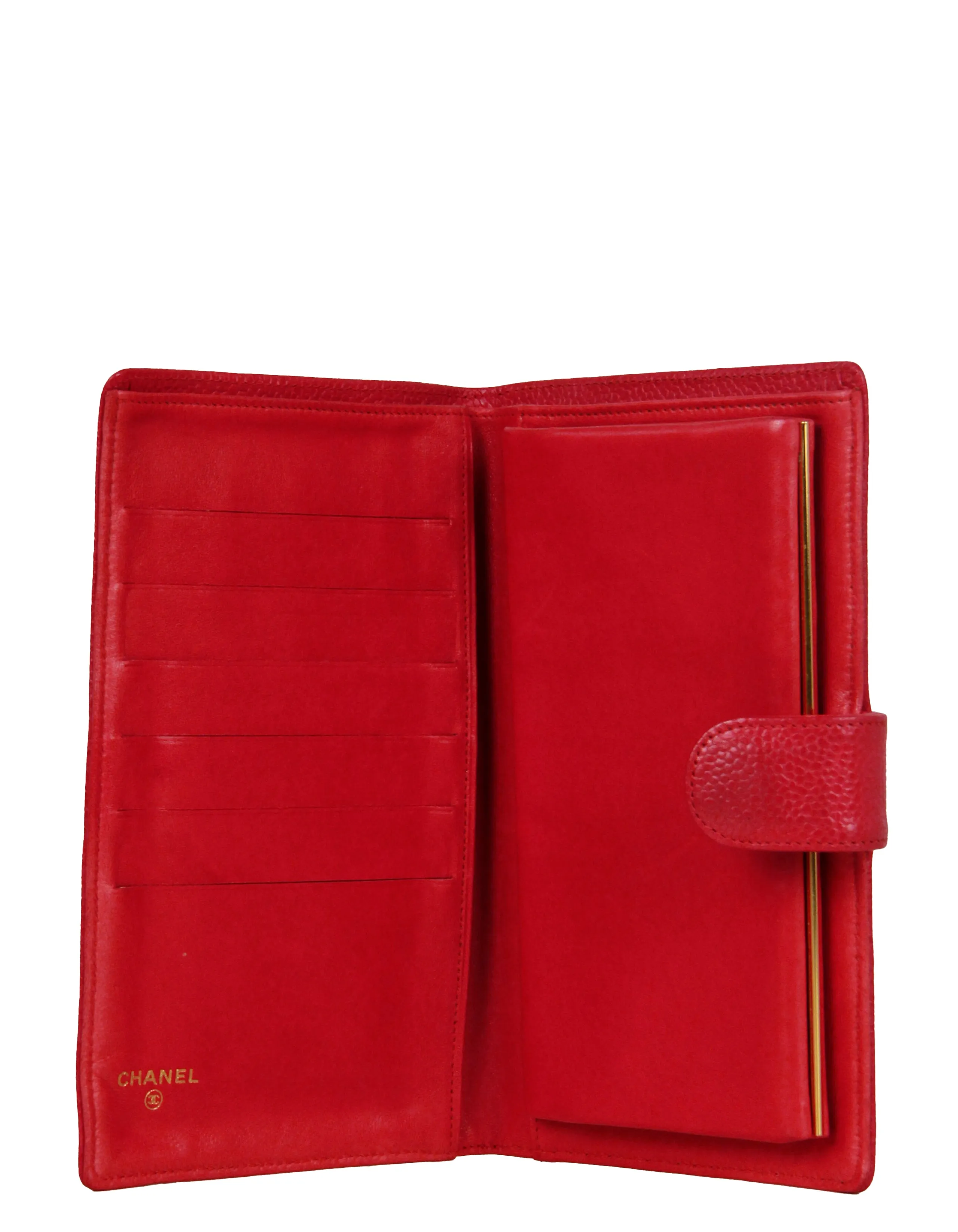 Chanel Vintage Red Caviar Leather Timeless CC Long Wallet