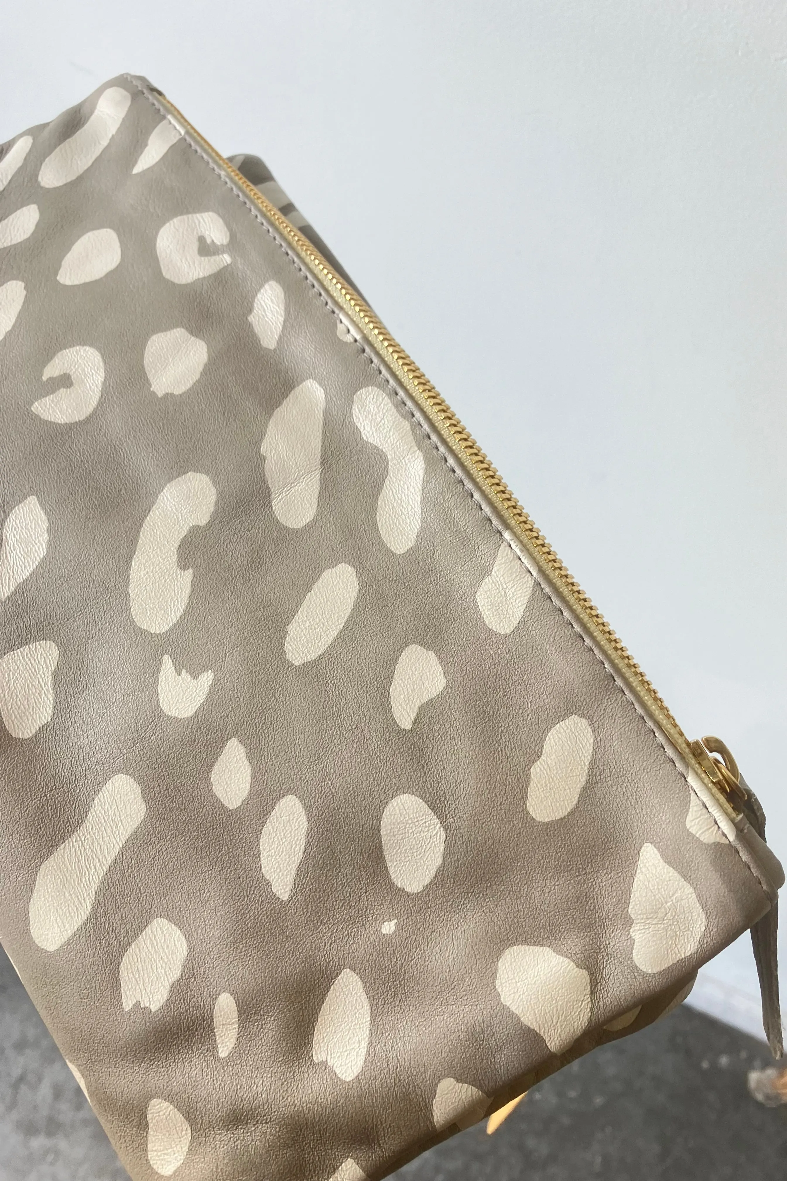 Clare V. Grey and White Foldover Clutch