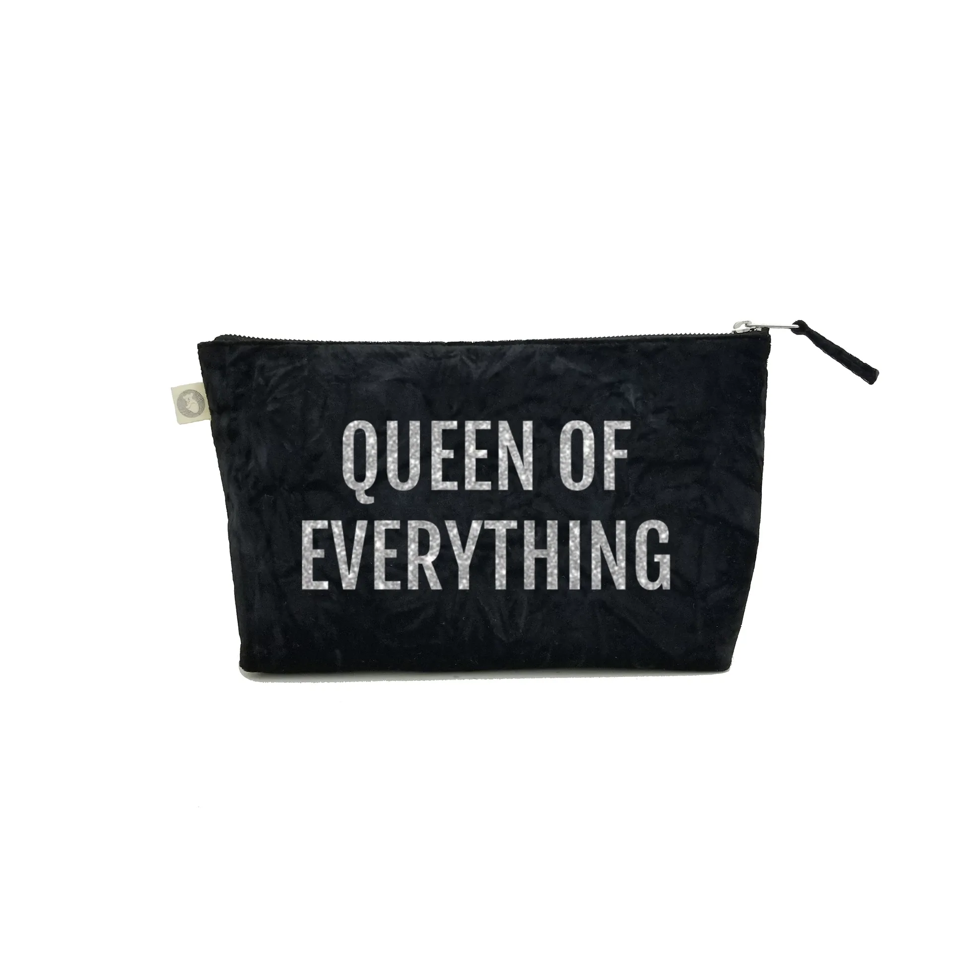 Clutch Bag: Black Crushed Velvet with Silver Queen of Everything