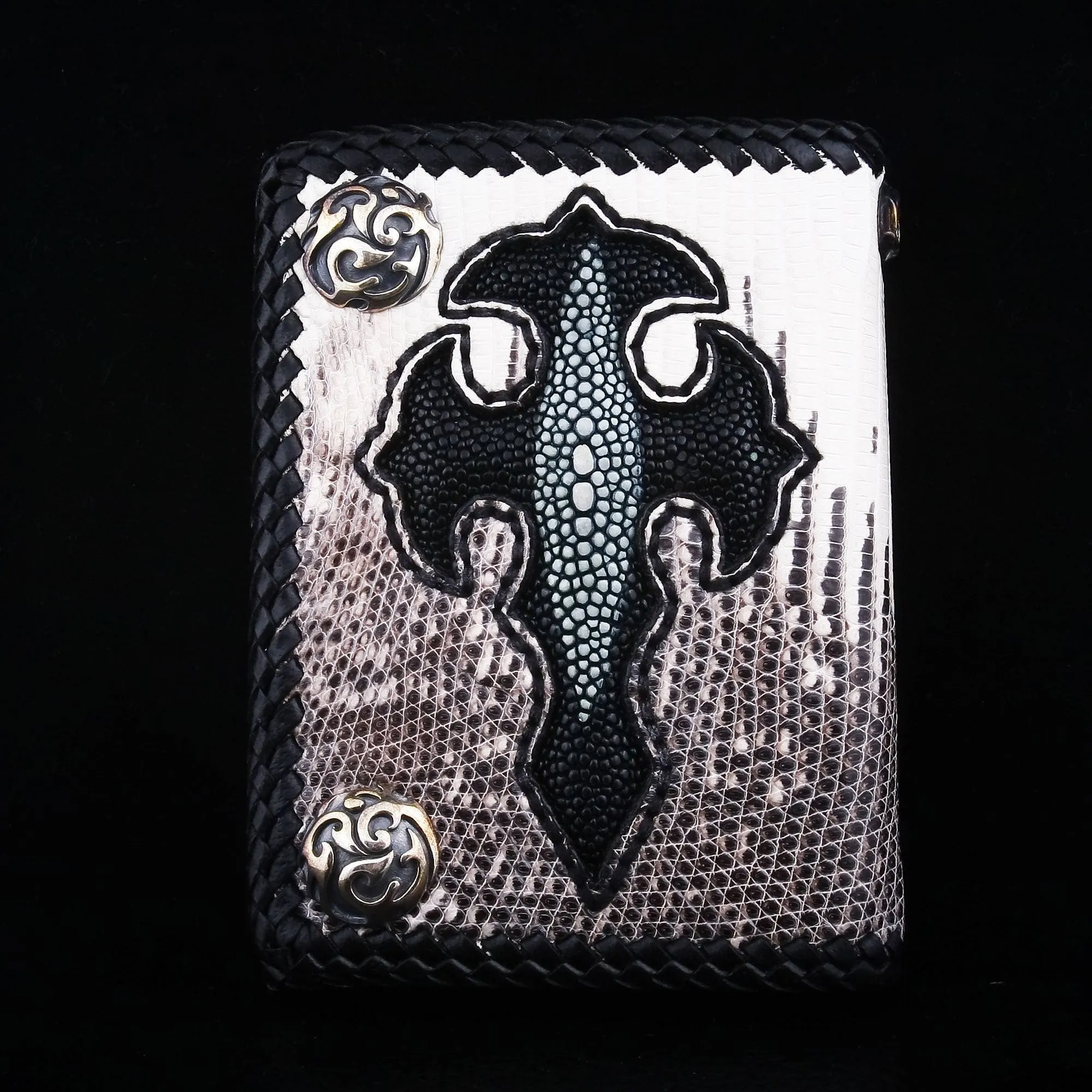 Cross Lizard Leather Chain Wallet