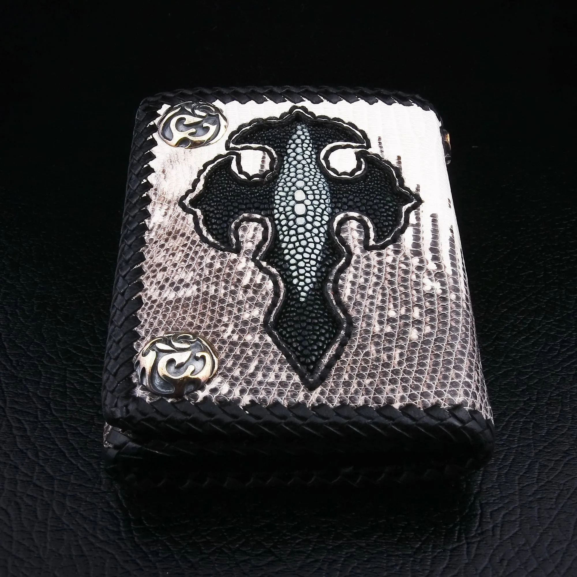 Cross Lizard Leather Chain Wallet