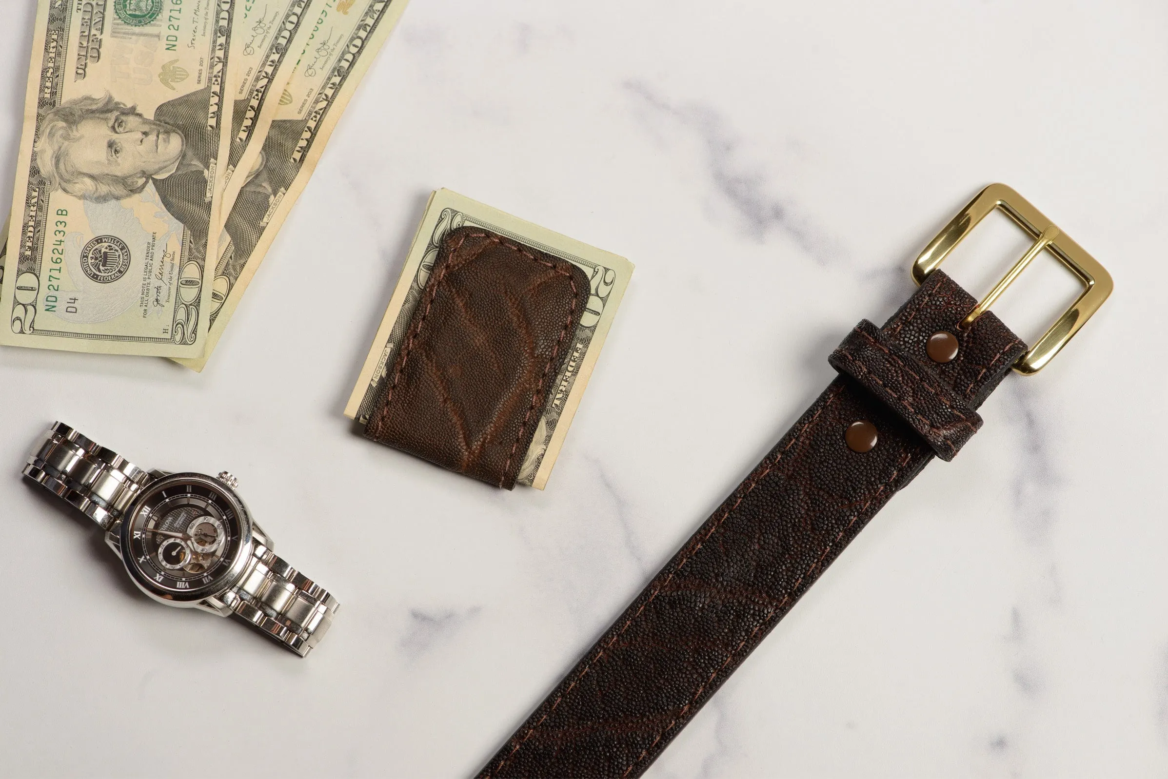 Dark Brown Elephant Men's Magnetic Money Clip