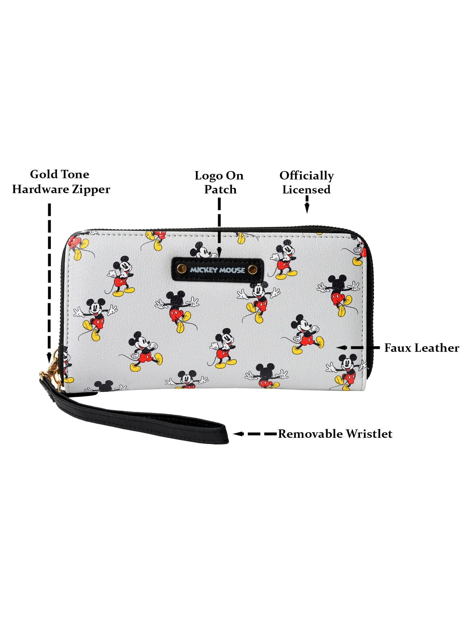 Disney Women's Mickey Mouse Wallet Zip Around Wristlet All-Over Character Print
