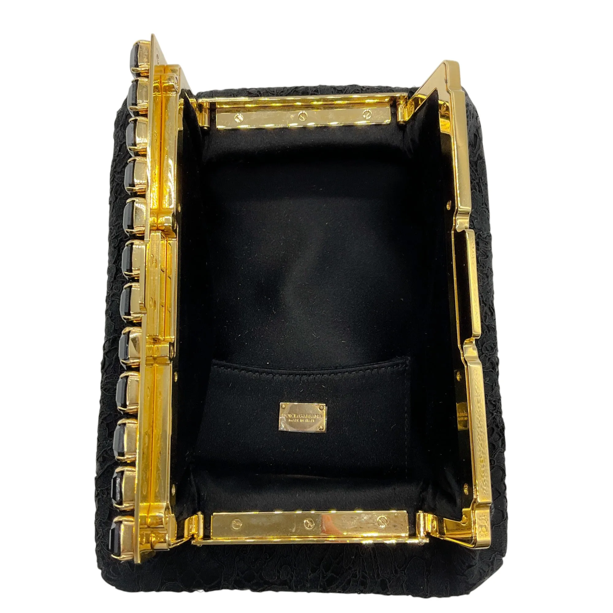 Dolce & Gabbana Black Lace and Stones Frame Clutch