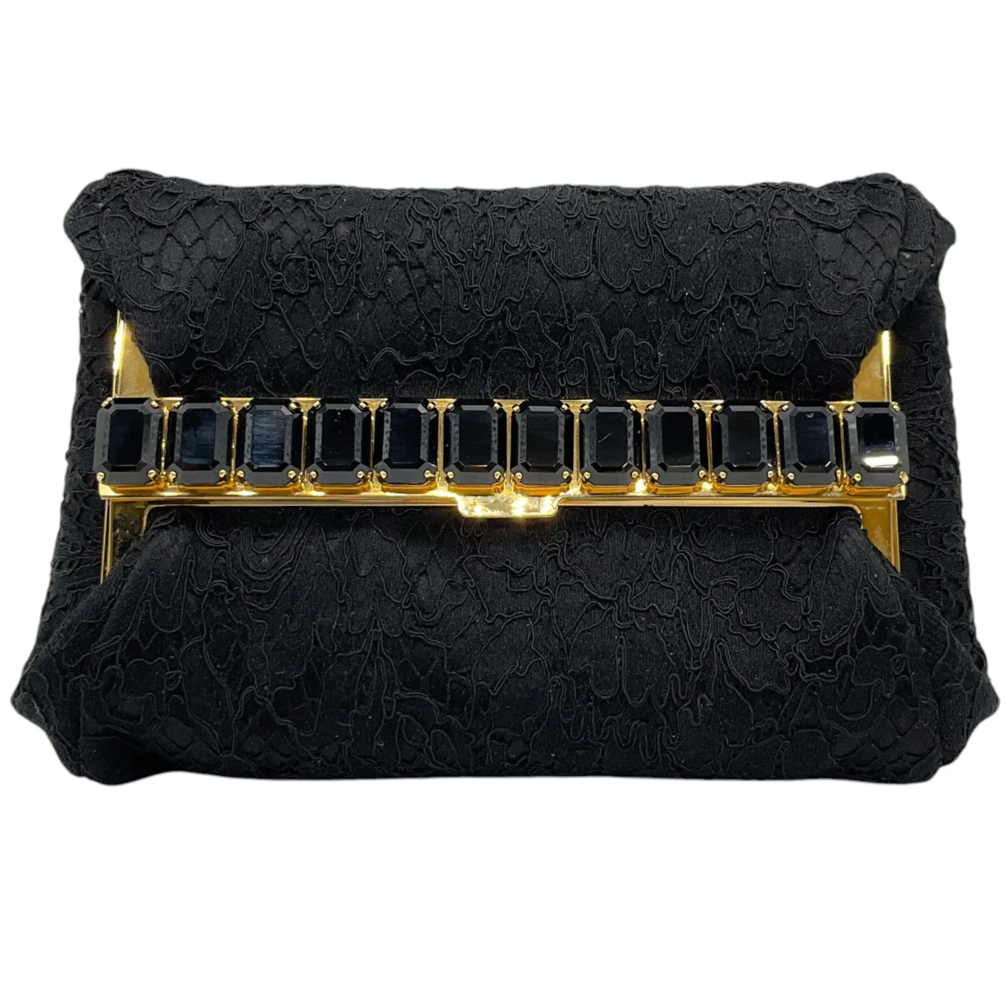 Dolce & Gabbana Black Lace and Stones Frame Clutch