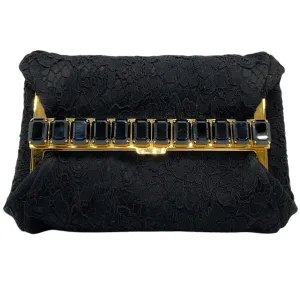Dolce & Gabbana Black Lace and Stones Frame Clutch