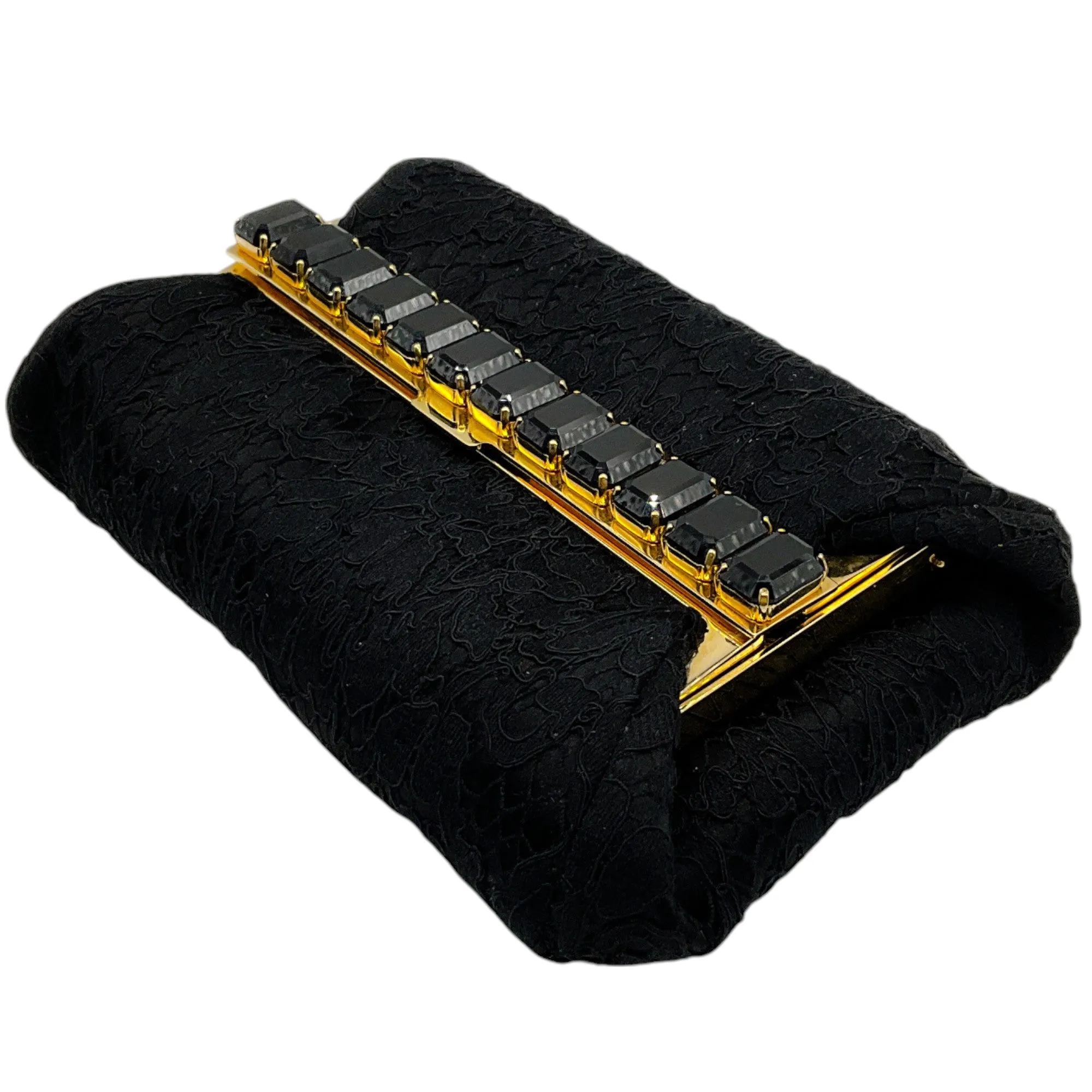 Dolce & Gabbana Black Lace and Stones Frame Clutch