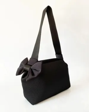 Elegant Black Bow Detail Shoulder and Handbag with Detachable Strap
