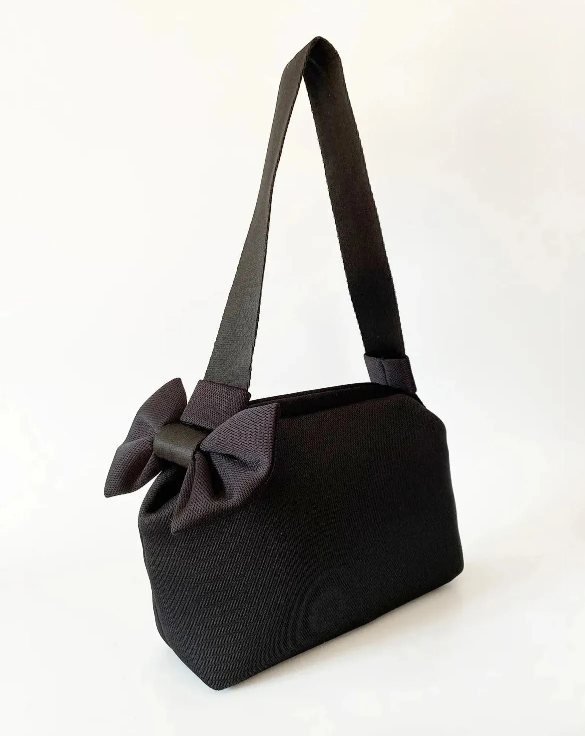 Elegant Black Bow Detail Shoulder and Handbag with Detachable Strap