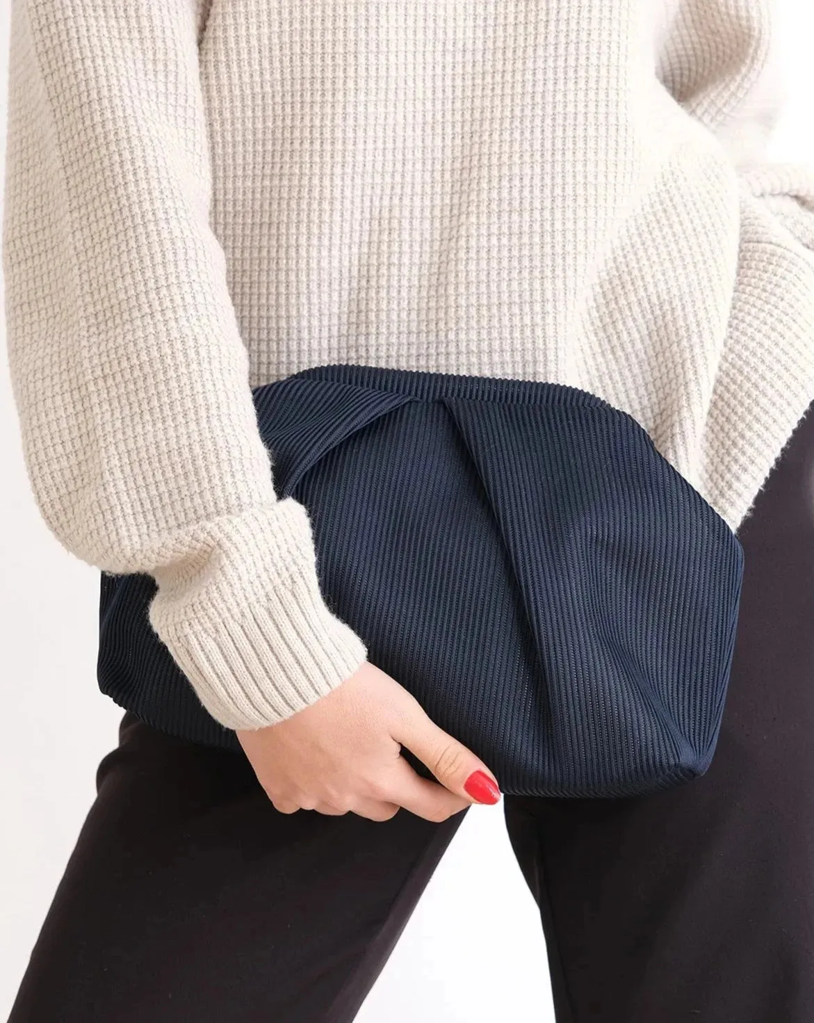 Elegant Navy Pleated Clutch Handbag