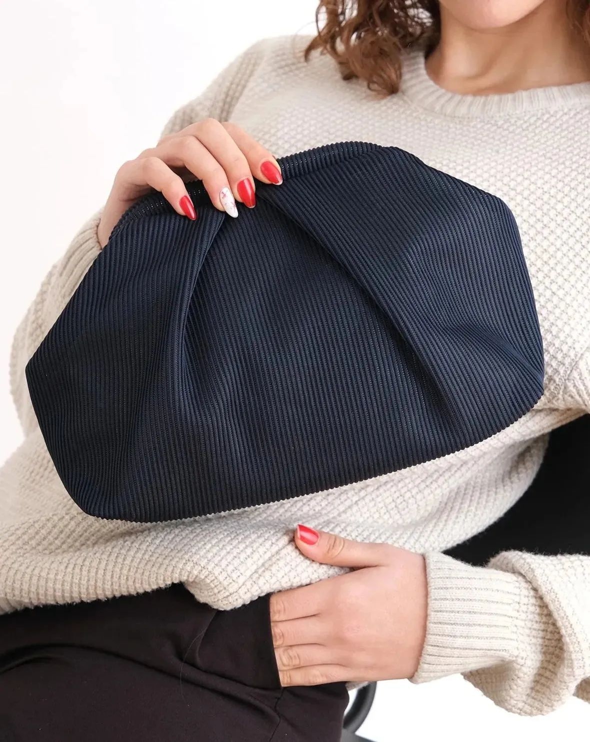 Elegant Navy Pleated Clutch Handbag