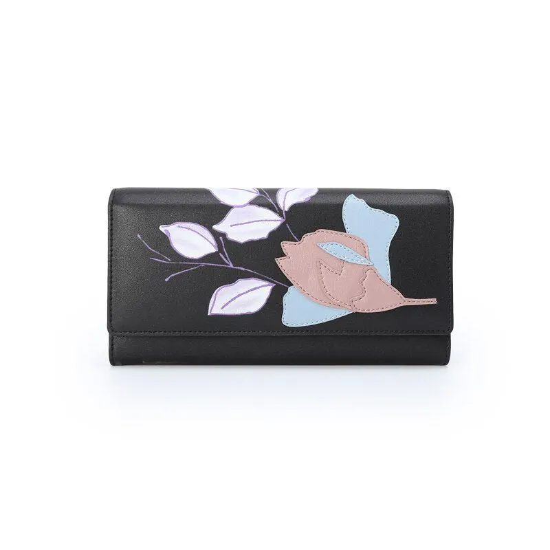 Fashion New plant flowers womens wallets and purses long retro ladies hands bags multifunction buckle credit card holder