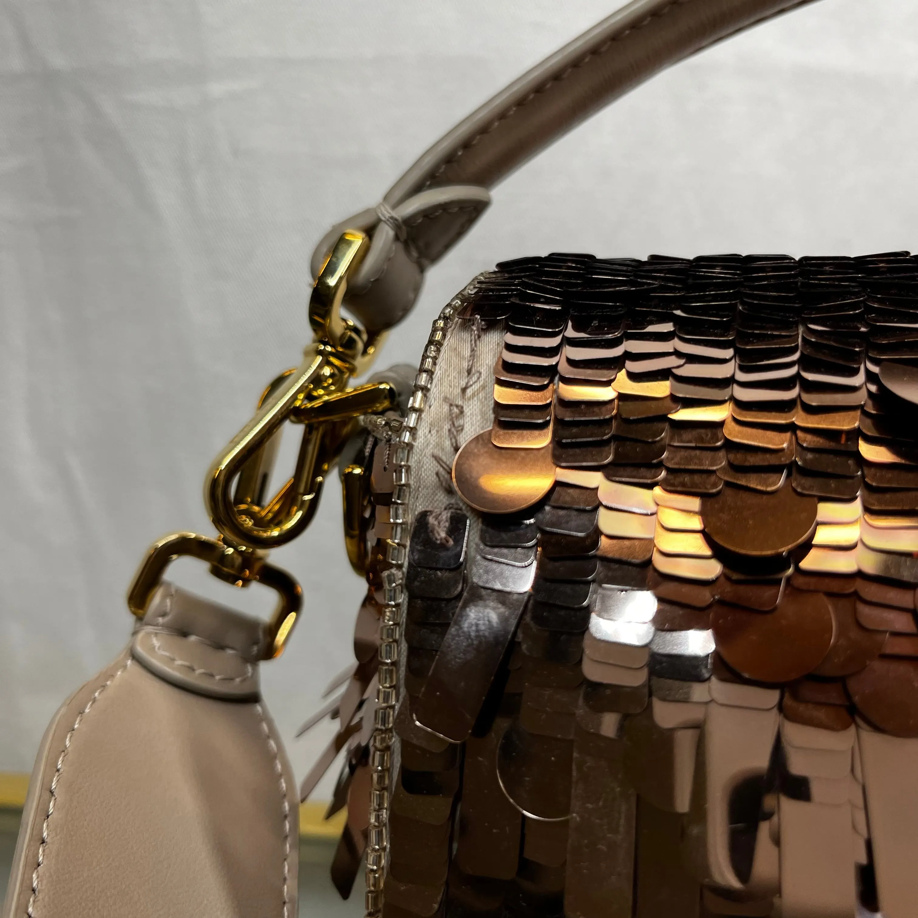 FENDI Tortora Sequin Paillettes Vitello Grace Sex and the City Baguette