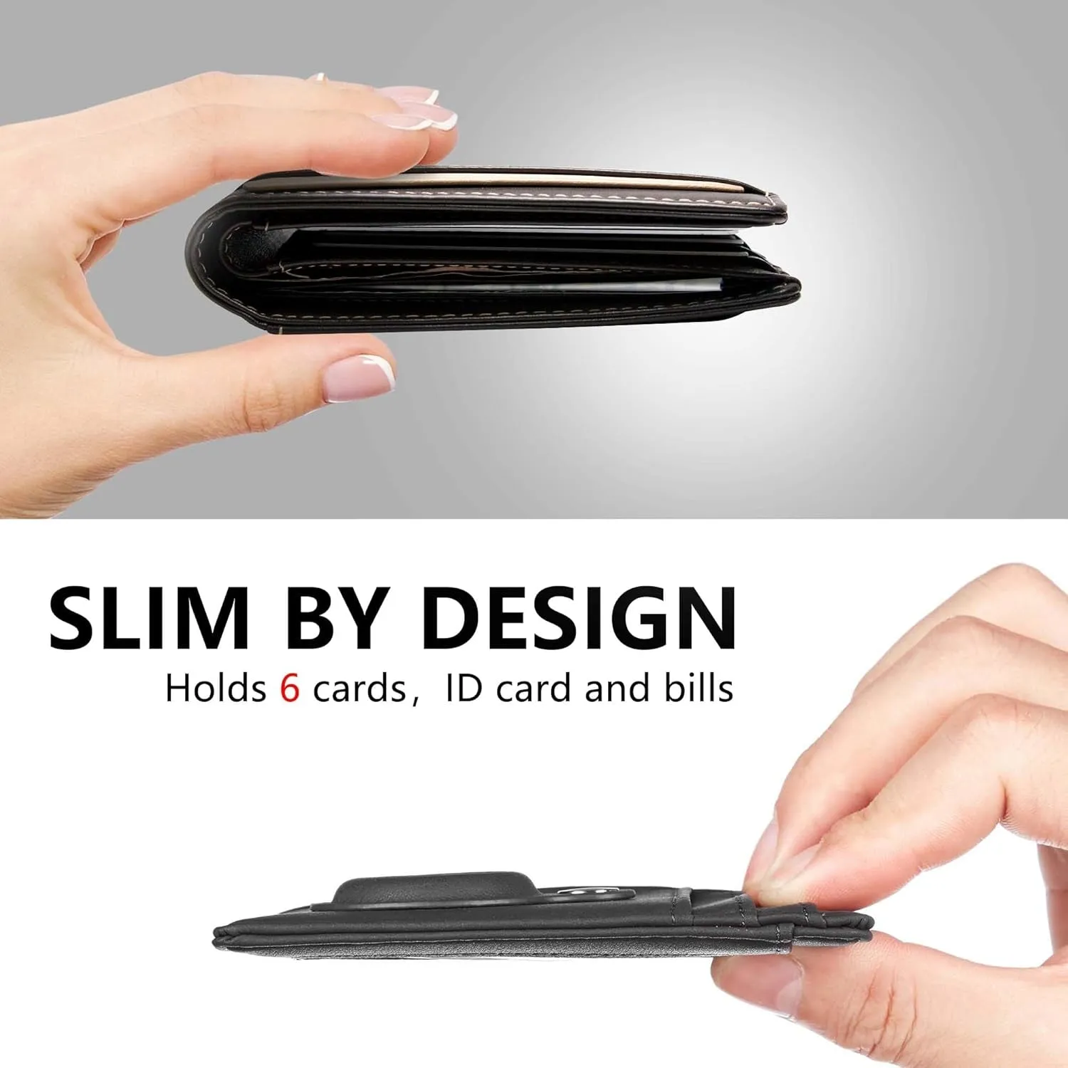 Genuine Leather Slim Wallet with Airtag compartment, Compatible with AirTag