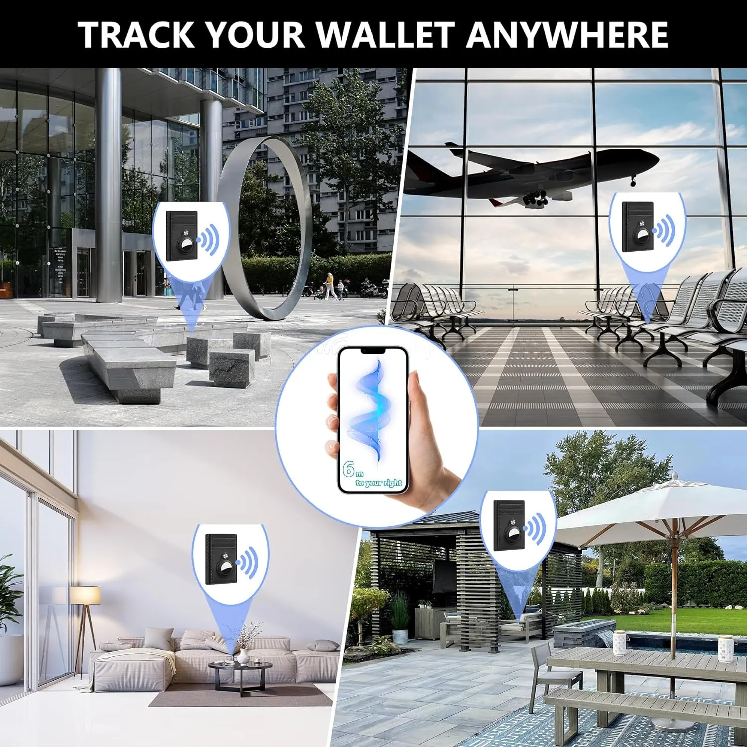 Genuine Leather Slim Wallet with Airtag compartment, Compatible with AirTag