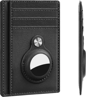 Genuine Leather Slim Wallet with Airtag compartment, Compatible with AirTag