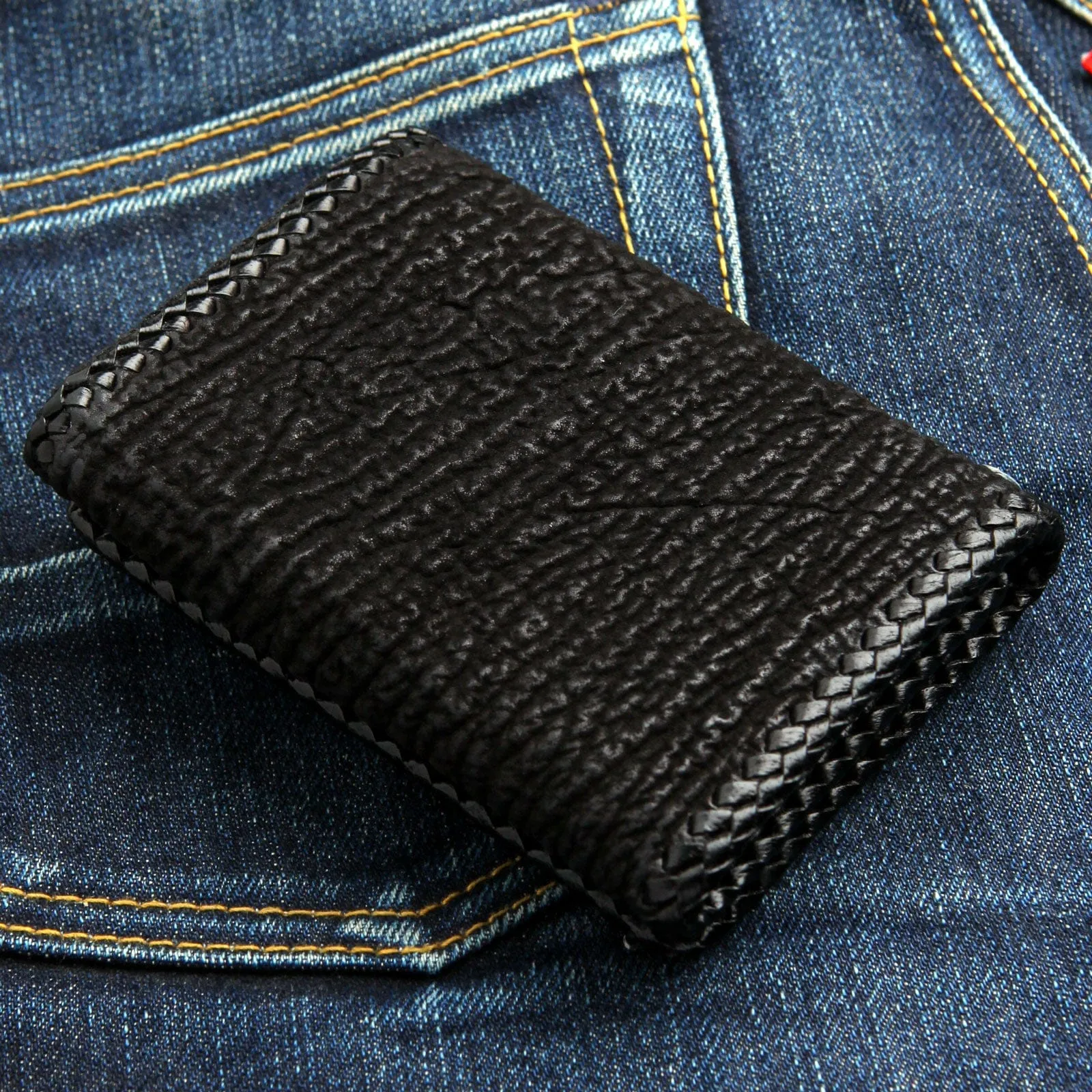 Genuine Red Stingray Skin Leather Cross Biker Wallet