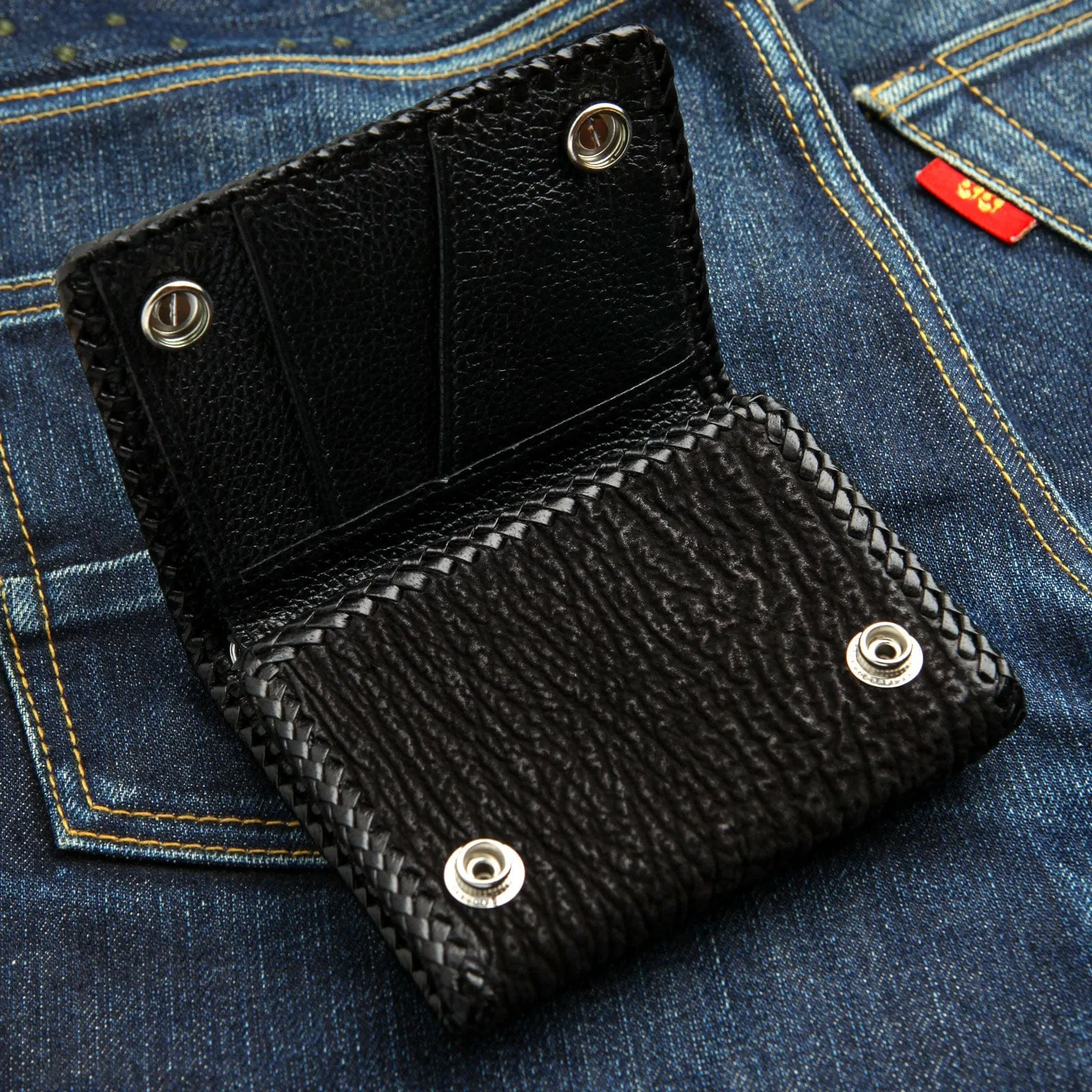 Genuine Red Stingray Skin Leather Cross Biker Wallet