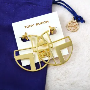 gold geometric logo hoop earring