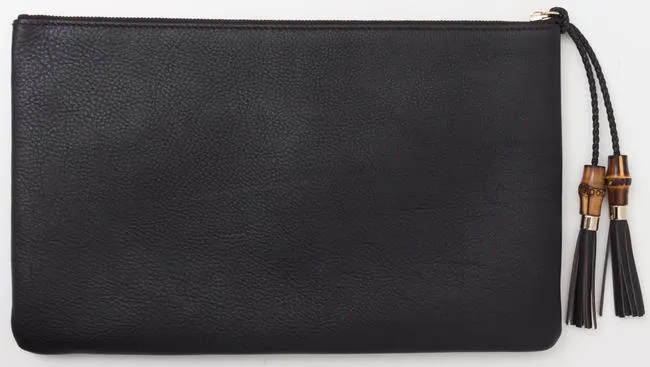 Gucci Zip Top Clutch Pouch with Bamboo Tassel Pull in Black