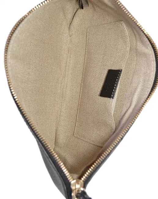 Gucci Zip Top Clutch Pouch with Bamboo Tassel Pull in Black