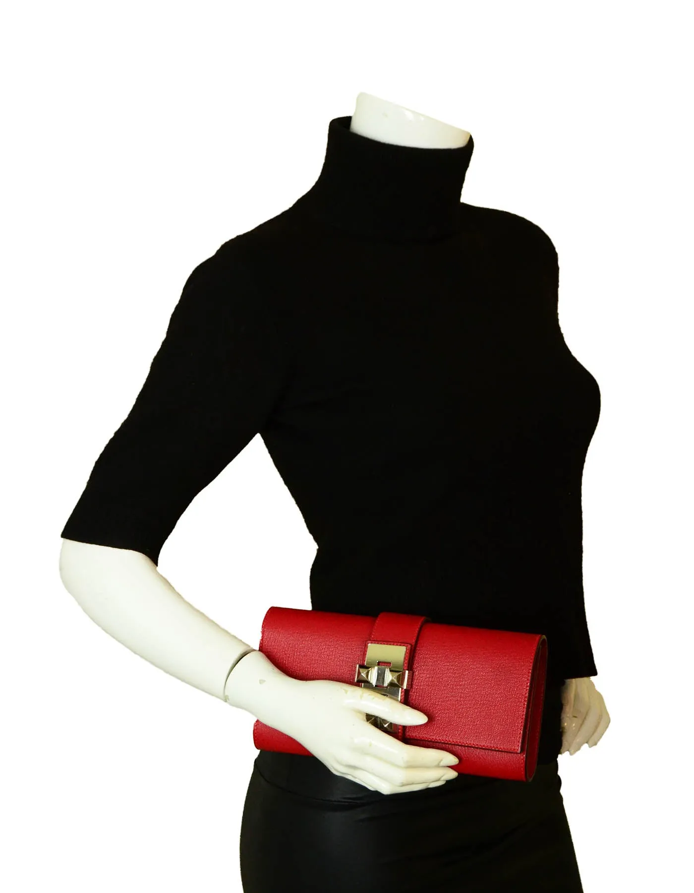 Hermes NEW Red Chevre Leather 23cm Medor Clutch Bag PHW