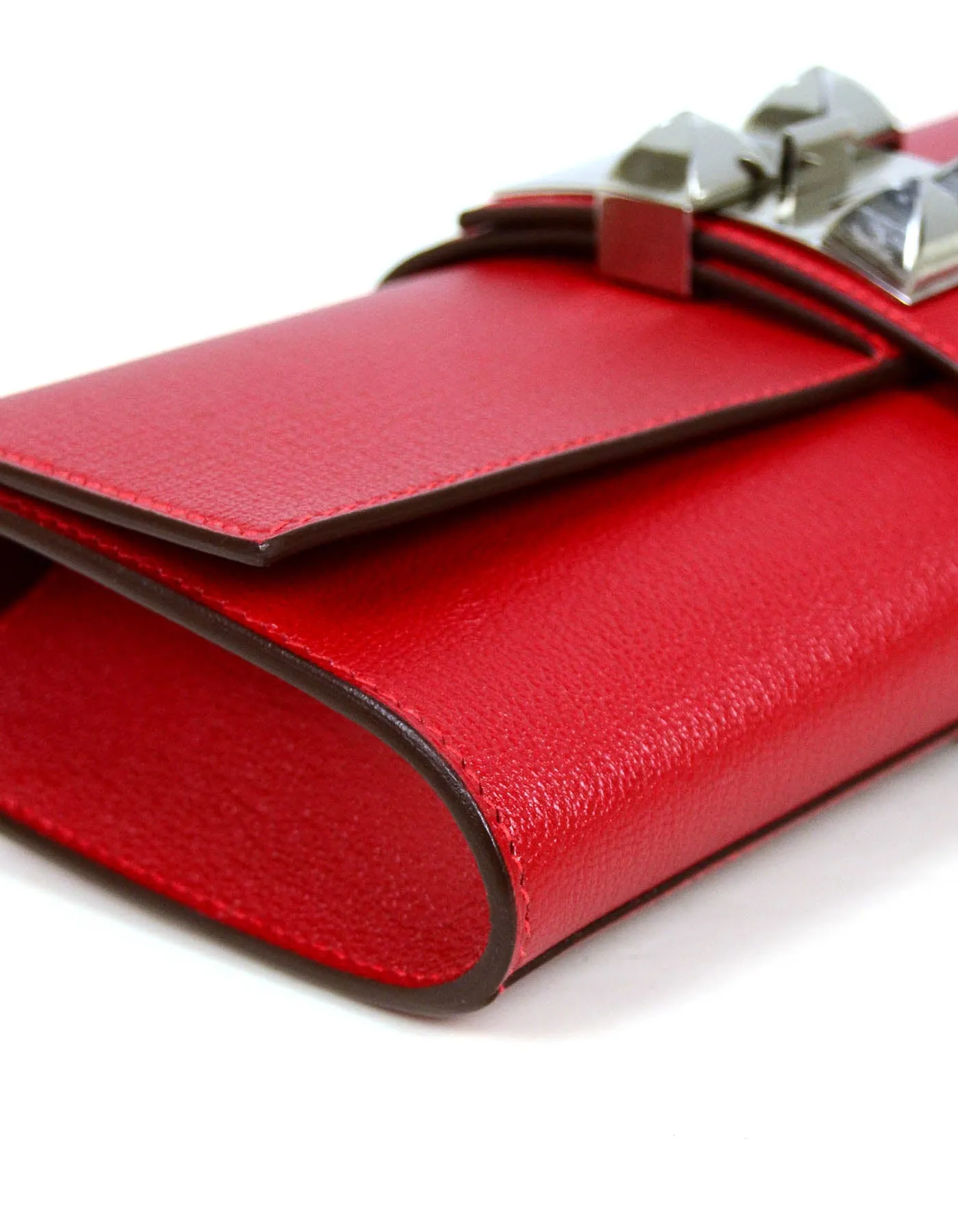 Hermes NEW Red Chevre Leather 23cm Medor Clutch Bag PHW
