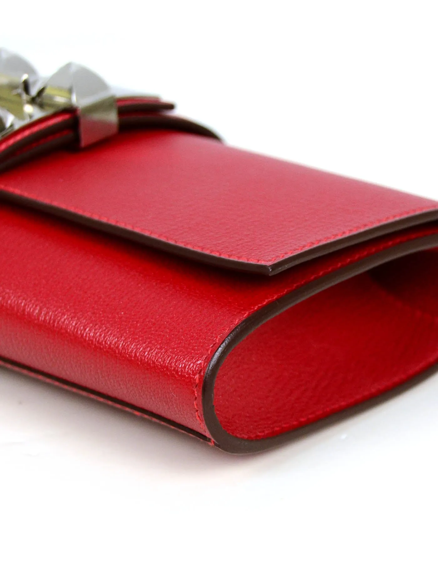 Hermes NEW Red Chevre Leather 23cm Medor Clutch Bag PHW