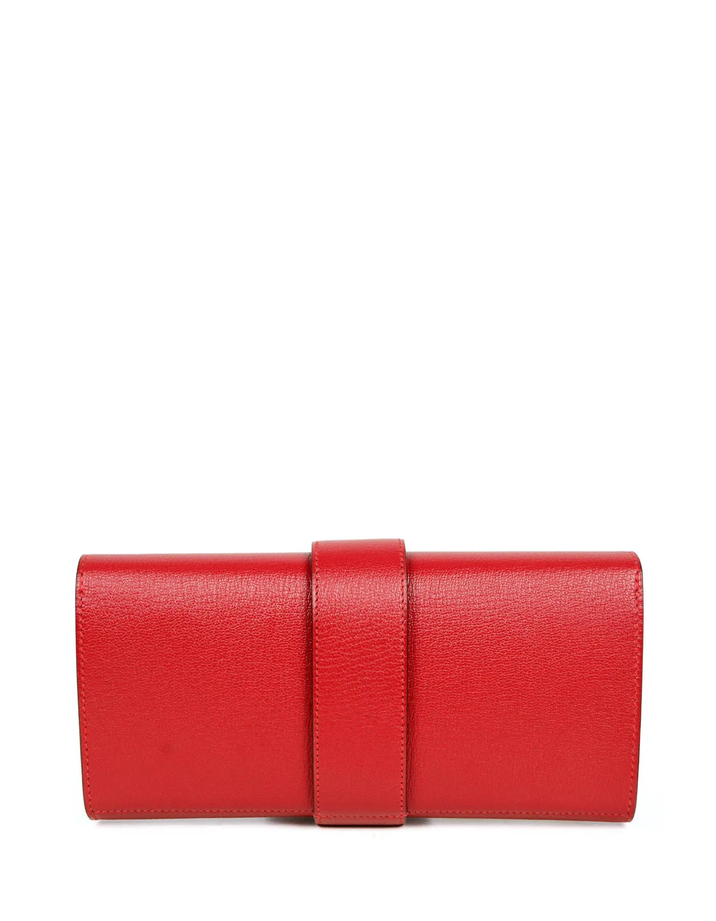Hermes NEW Red Chevre Leather 23cm Medor Clutch Bag PHW