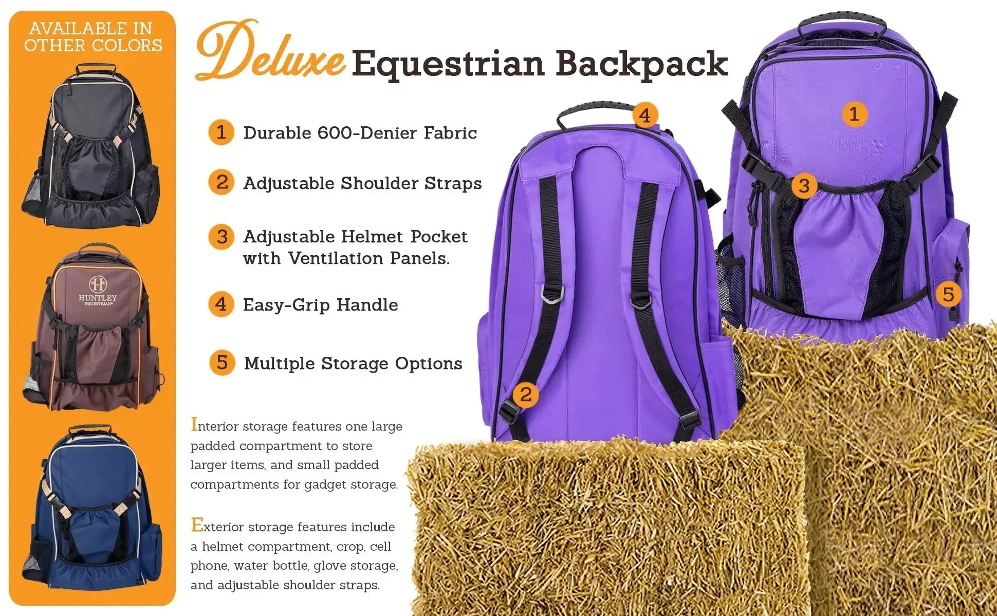 Huntley Equestrian Deluxe Equestrian Backpack, Brown