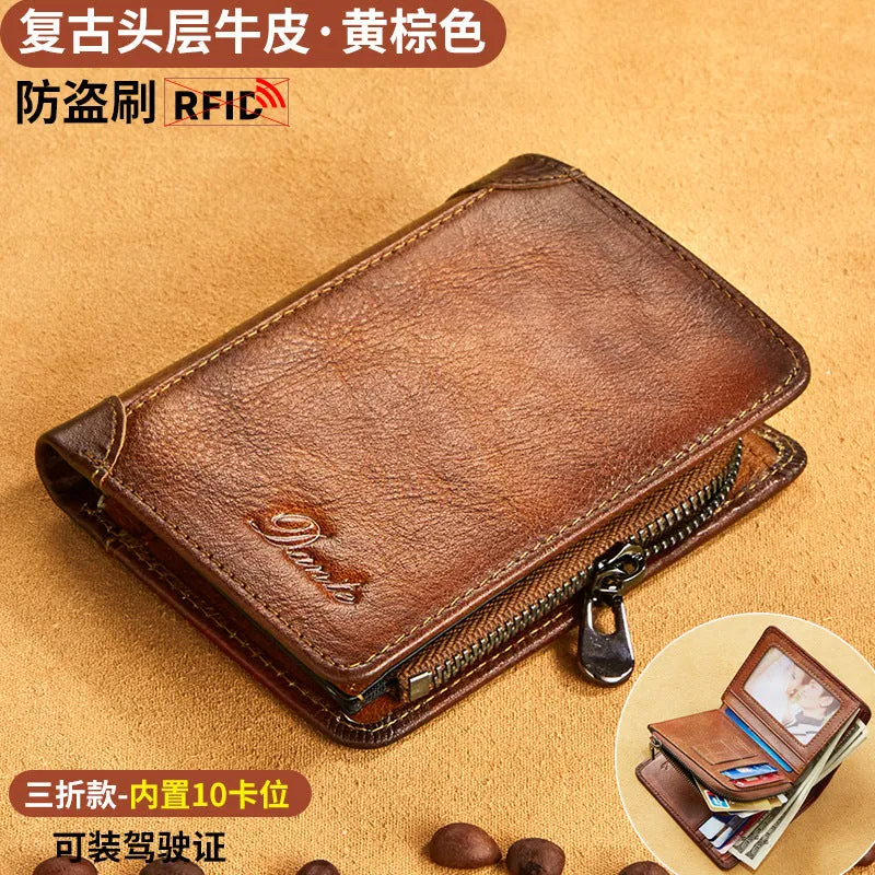 INSTOCK-Men's cowhide leather RFID anti-theft brush driver's