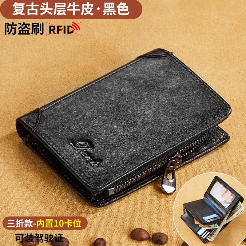 INSTOCK-Men's cowhide leather RFID anti-theft brush driver's