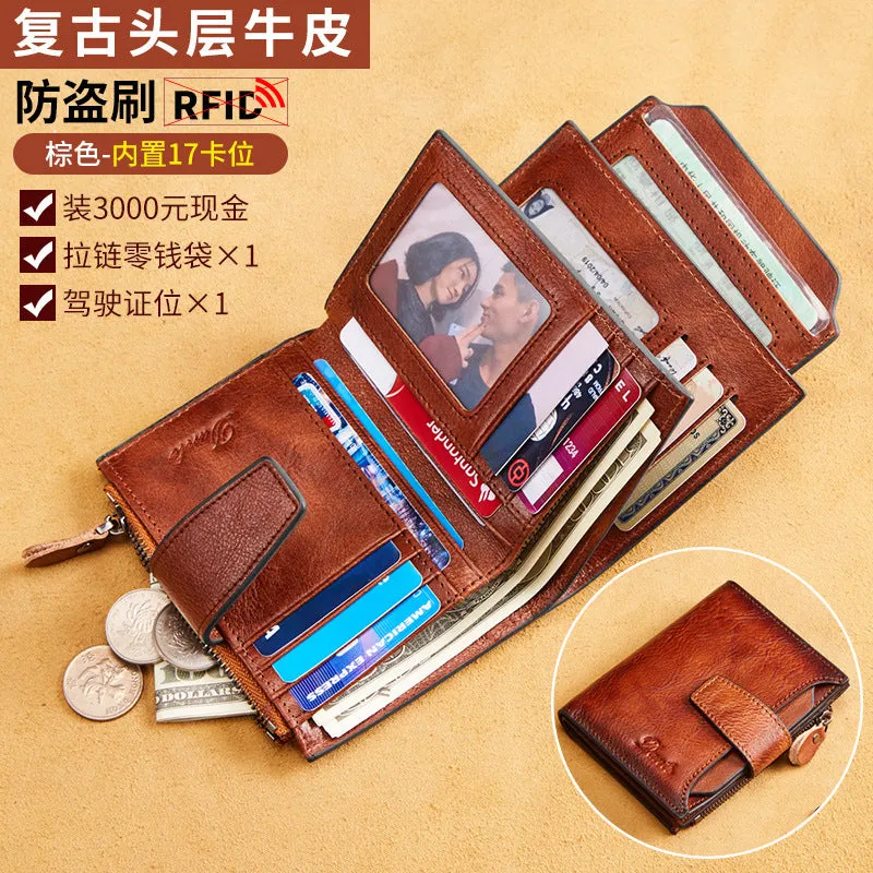 INSTOCK-Men's cowhide leather RFID anti-theft brush driver's