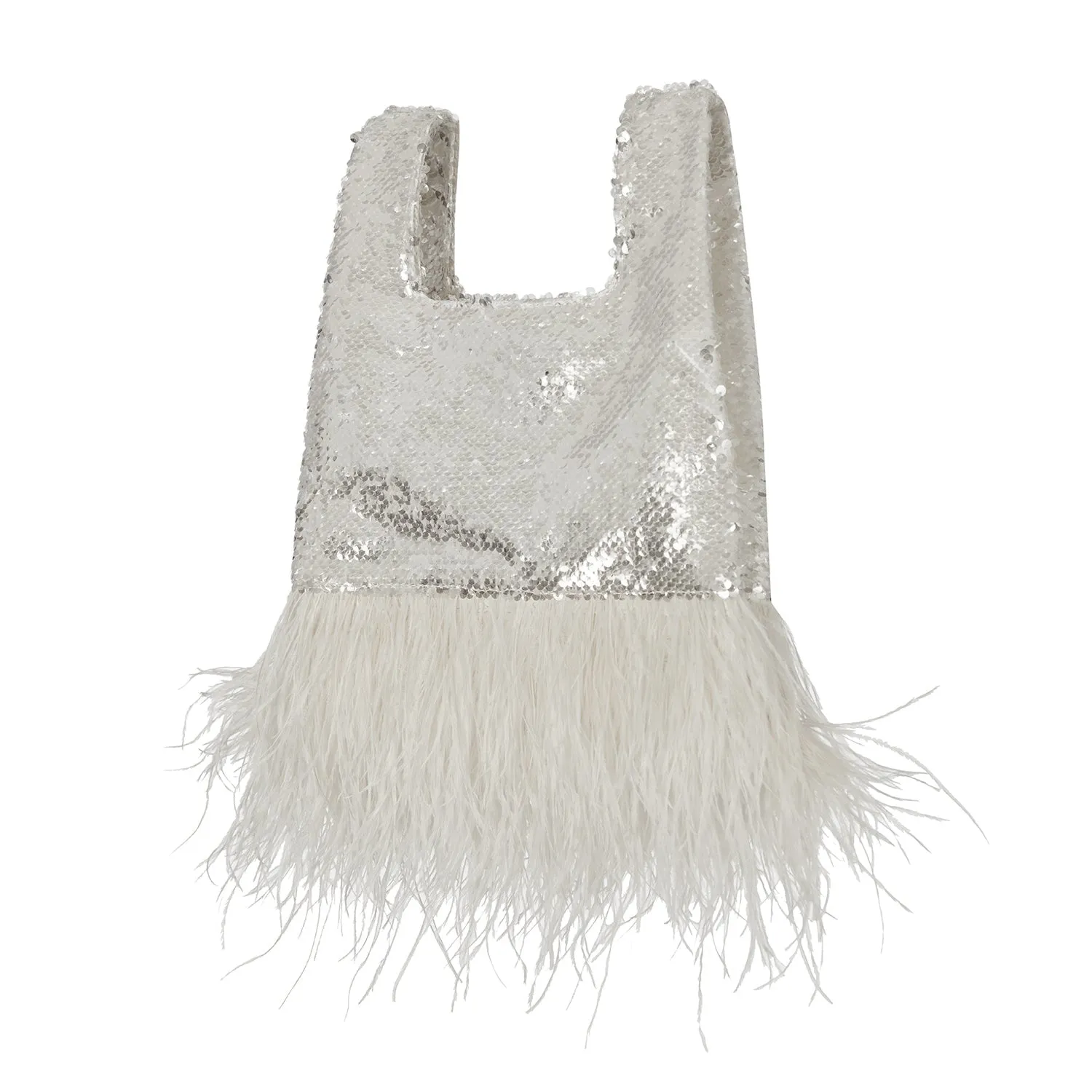 Jade In White Sequin With Feather