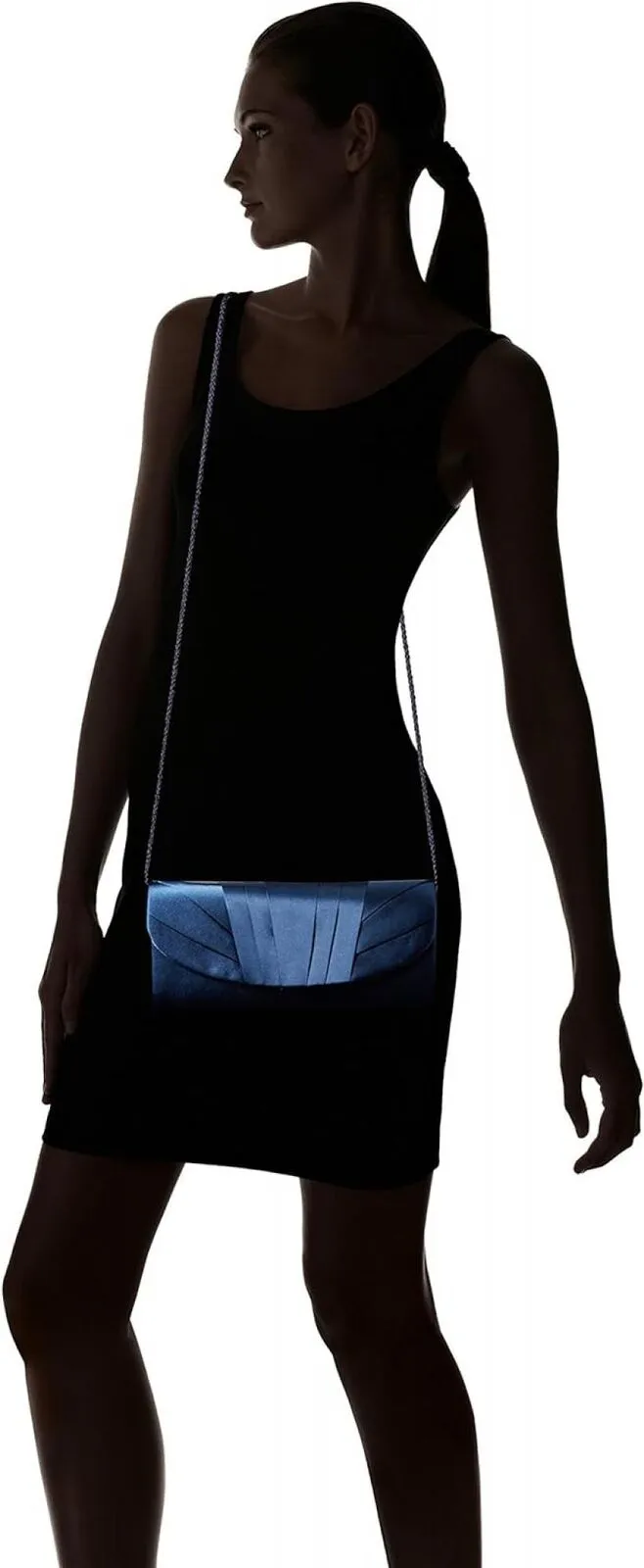 Jessica Mcclintock Satin Tuxedo Flap Evening Clutch Bag With Shoulder Chain