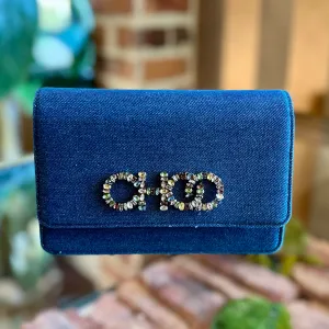 JIMMY CHOO Kalina Denim Crystal Wallet On Chain TS3846