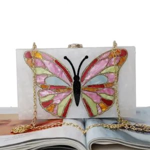 KHNMEET White Acrylic Luxury Clutch Bags for Cute Pretty Colorful Butterfly Clutch Bags for Women Party Purse Pouch