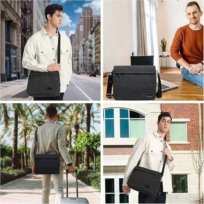 Kono Messenger Bags, Men's Canvas Shoulder Bag Retro Laptop Briefcase with Multiple Pockets for School Travel Business, Fits for 13 Inch Laptop