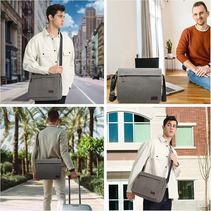Kono Messenger Bags, Men's Canvas Shoulder Bag Retro Laptop Briefcase with Multiple Pockets for School Travel Business, Fits for 13 Inch Laptop