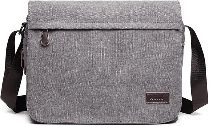 Kono Messenger Bags, Men's Canvas Shoulder Bag Retro Laptop Briefcase with Multiple Pockets for School Travel Business, Fits for 13 Inch Laptop