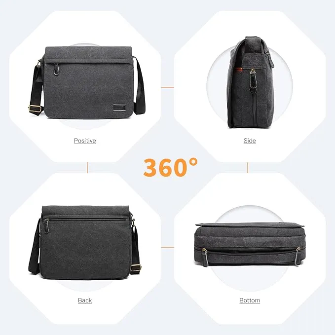 Kono Messenger Bags, Men's Canvas Shoulder Bag Retro Laptop Briefcase with Multiple Pockets for School Travel Business, Fits for 13 Inch Laptop