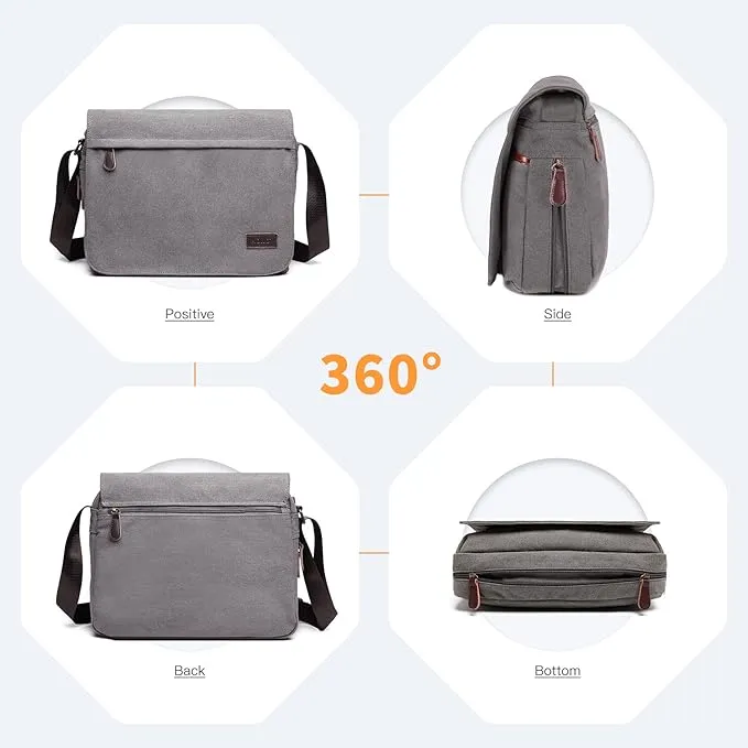 Kono Messenger Bags, Men's Canvas Shoulder Bag Retro Laptop Briefcase with Multiple Pockets for School Travel Business, Fits for 13 Inch Laptop