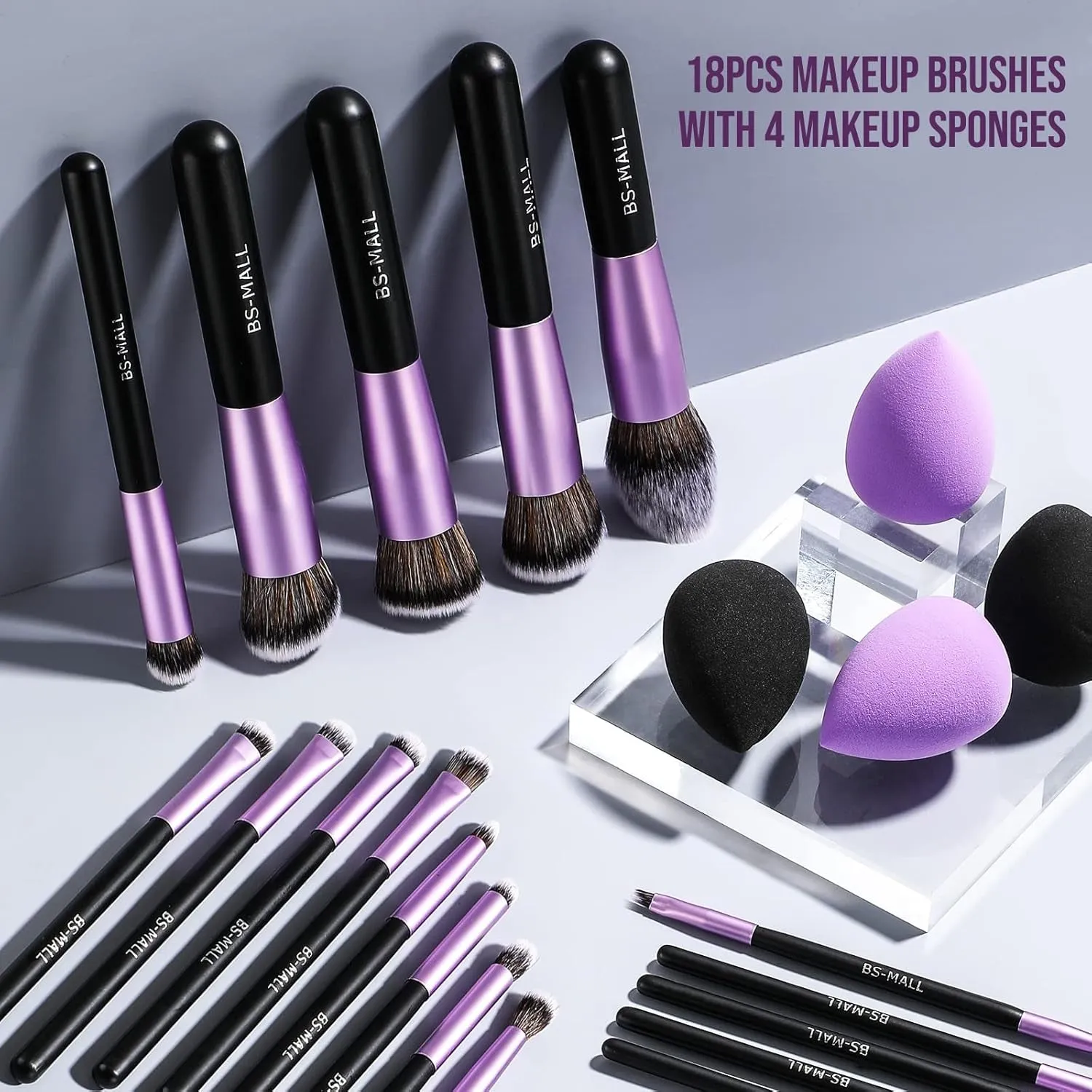 Makeup Brushes Premium Synthetic Foundation Powder Concealers Eye Shadows Makeup 18 Pcs Brush Set with 4 Pcs Makeup Sponge Set