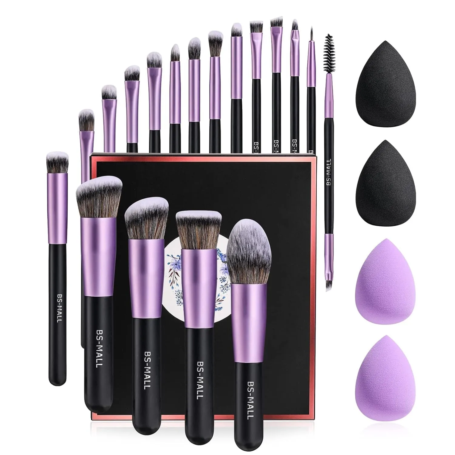 Makeup Brushes Premium Synthetic Foundation Powder Concealers Eye Shadows Makeup 18 Pcs Brush Set with 4 Pcs Makeup Sponge Set