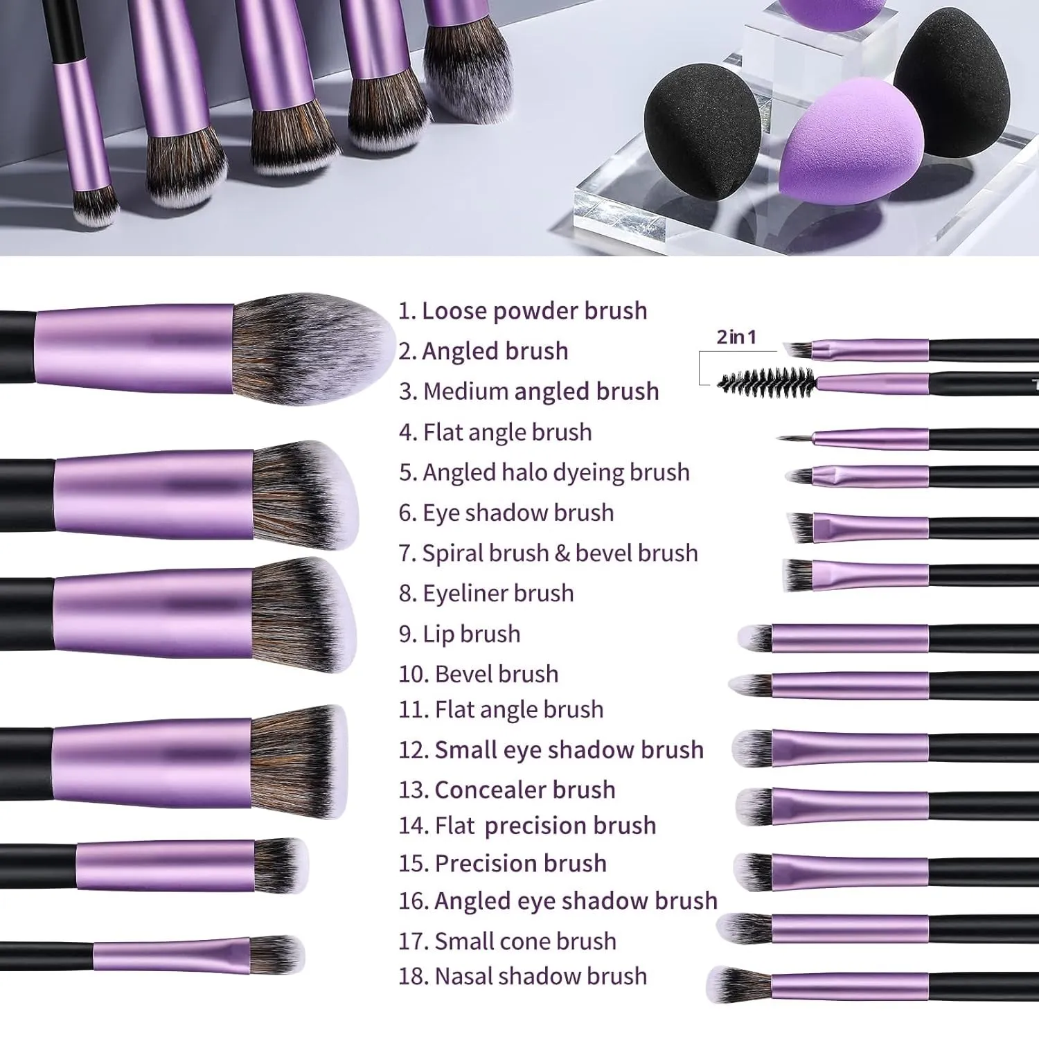 Makeup Brushes Premium Synthetic Foundation Powder Concealers Eye Shadows Makeup 18 Pcs Brush Set with 4 Pcs Makeup Sponge Set