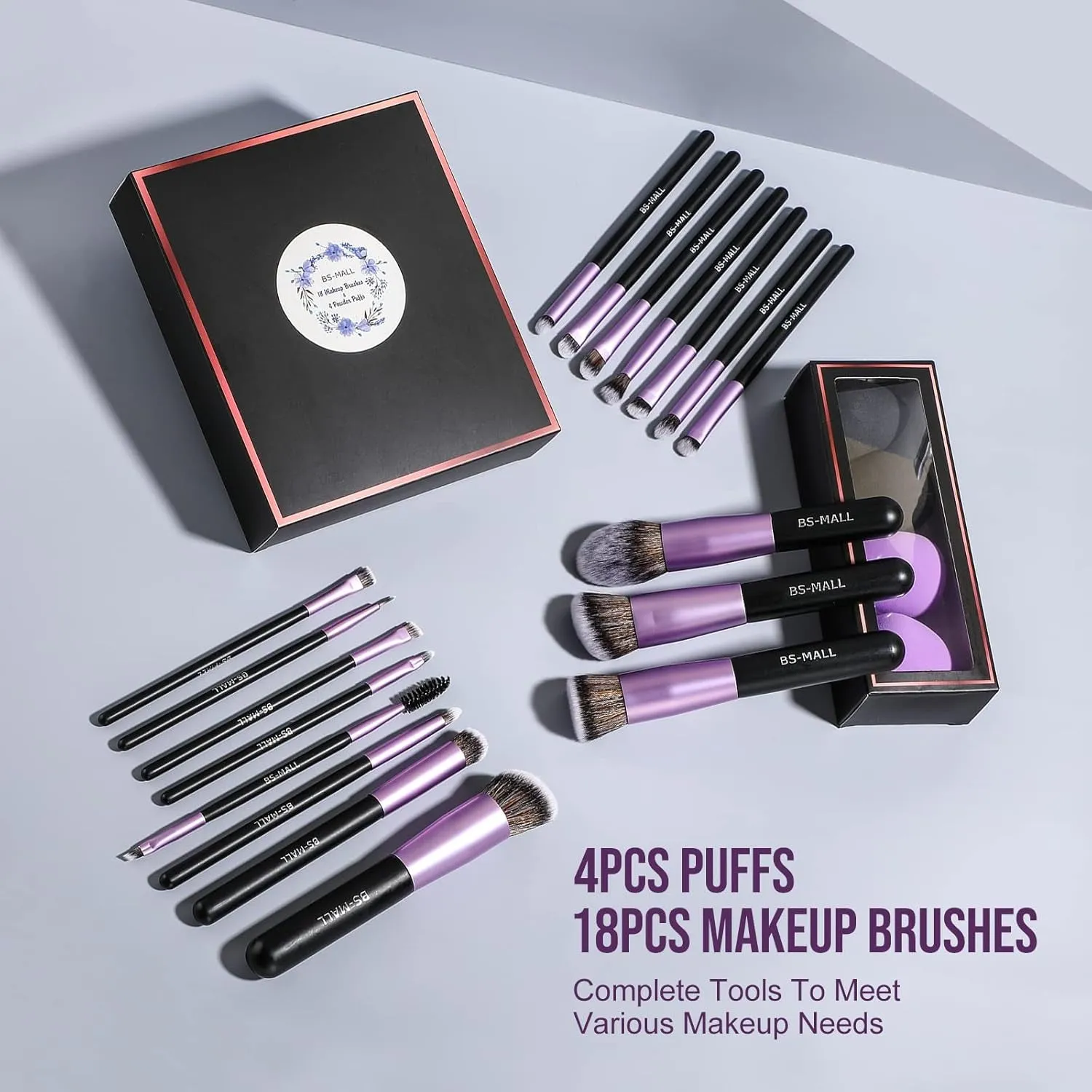 Makeup Brushes Premium Synthetic Foundation Powder Concealers Eye Shadows Makeup 18 Pcs Brush Set with 4 Pcs Makeup Sponge Set