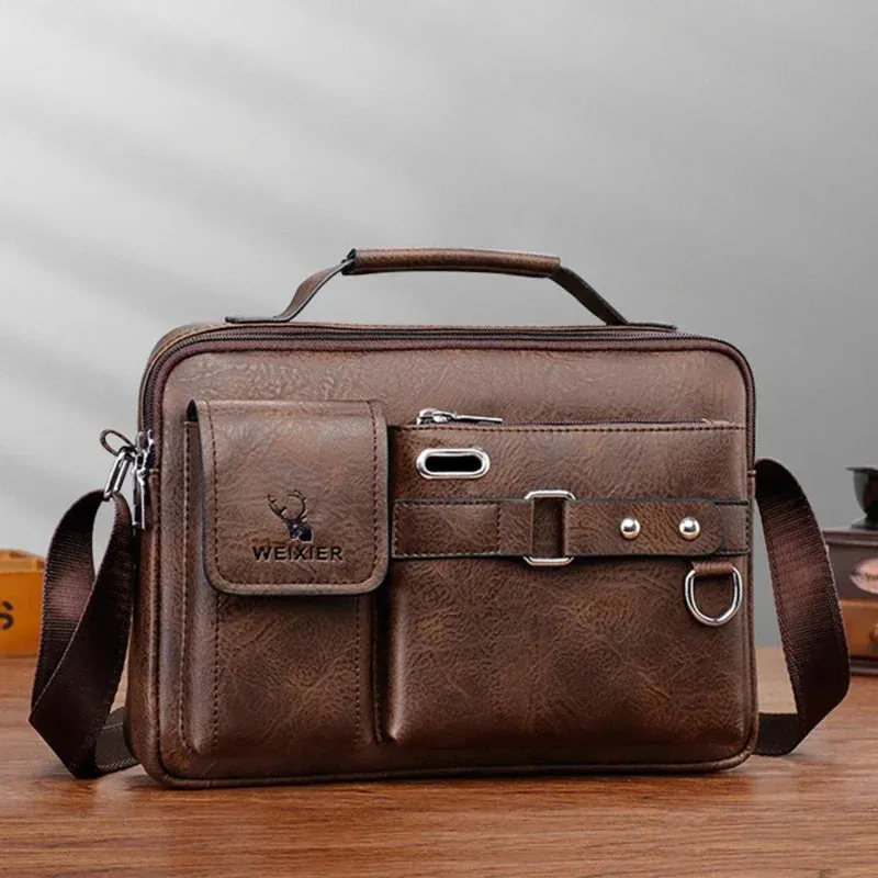 Men's Large-capacity Leather Messenger Bag Men Crossbody Bags Waterproof Shoulder Bags Multifunction Travel Work Business Handbags